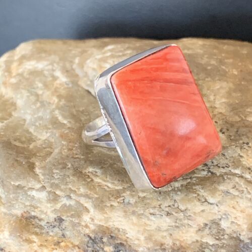 Navajo Red Spiny Oyster Ring | Sterling Silver | Sz 7 | Authentic Native American Handmade | 1837