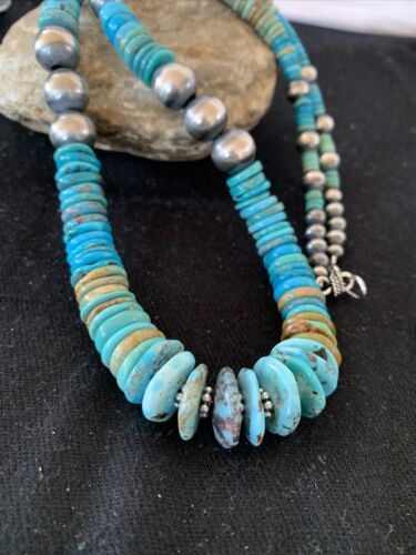 Navajo Pearls Graduated Turquoise Necklace | Sterling Silver | Authentic Native American | 24" | 826