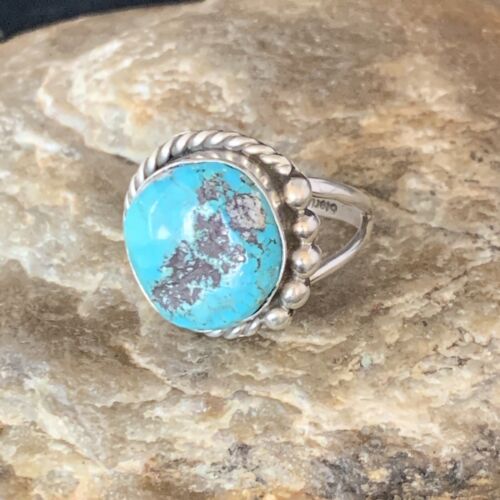 Navajo Blue Kingman Turquoise Ring | Sterling Silver | Sz 9 | Authentic Native American Handmade | 13529