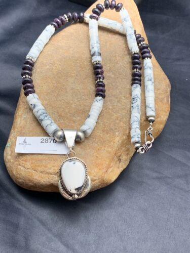 Navajo Purple Sugilite Howlite Bead Necklace | Sterling Silver | 22" | Authentic Native American Handmade | 2870
