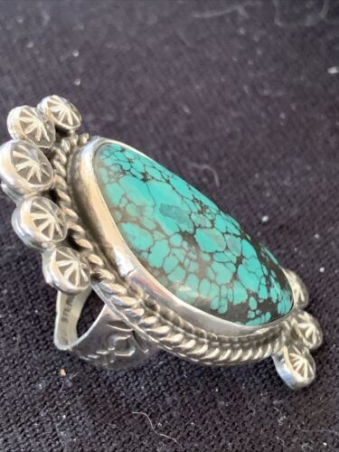 Navajo Blue Spiderweb Turquoise Ring | Sterling Silver | Sz 7 | Authentic Native American Handmade | 1641