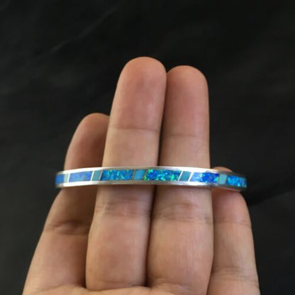 Navajo Blue Opal Inlay Bracelet | Sterling Silver | 8"  Bangle | Authentic Native American Handmade | 10195