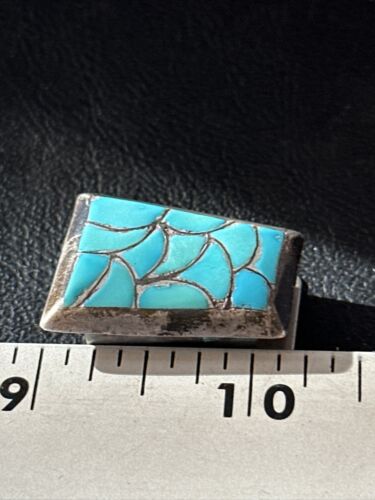 Men's Bolo Tie | Zuni Fish Scale Kingman Turquoise Inlay | Sterling Silver | 14756