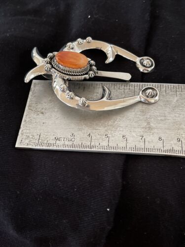 Navajo Orange Spiny Oyster Naja Pendant | Sterling Silver | Authentic Native American Handmade | 1062