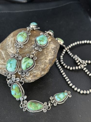 Navajo Sonoran Gold Turquoise Lariat Necklace | Sterling Silver | Native American Handmade | 14347