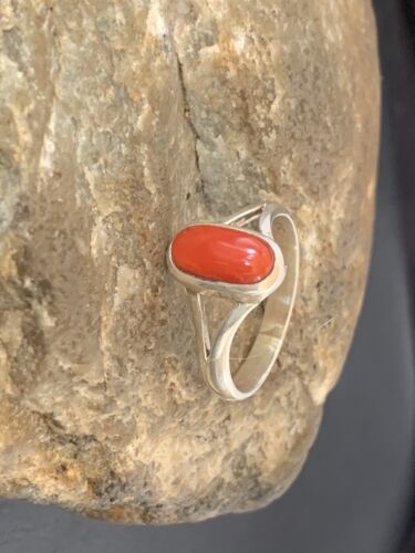 Native American Women's Navajo Red Coral Ring | Sterling Silver | Sz 9 | 10372