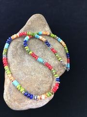 Navajo Multi-Color Turquoise Necklace | Sterling Silver | 21" | Authentic Native American Handmade | 10002