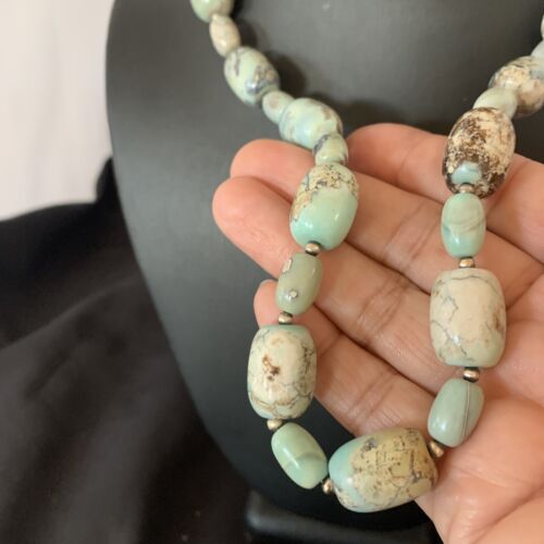 Navajo Blue Turquoise Bead Necklace | Sterling Silver | 20" | Authentic Native American Handmade | 12966
