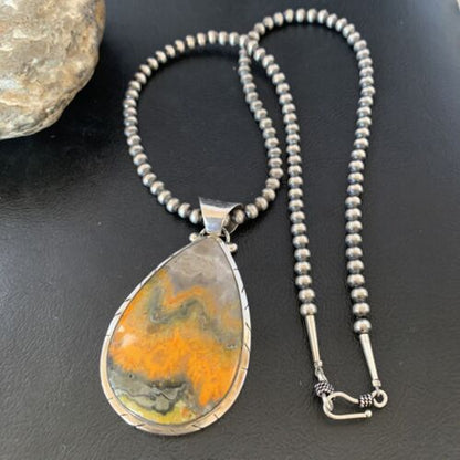 Navajo Pearls Sterling Silver Bumblebee Jasper Necklace Pendant | 21" | 10545