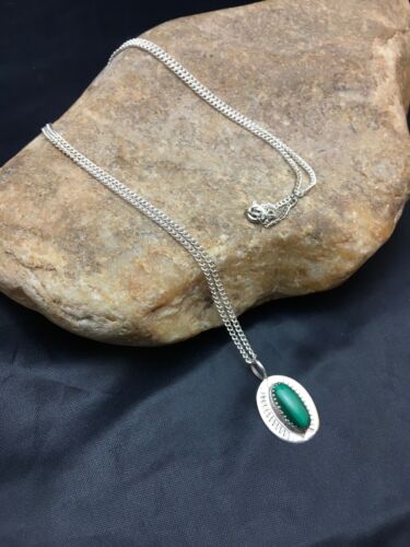 Navajo Green Malachite Pendant Necklace | Sterling Silver | Authentic Native American Handmade | 18" | 8953