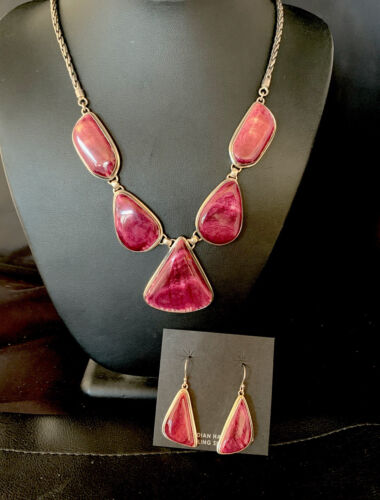 Navajo Purple Spiny Oyster Necklace Choker Earrings Set | Sterling Silver Pendant | 20" | Authentic Native American Handmade | 13792