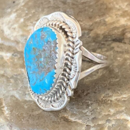Navajo Blue Kingman Turquoise Ring | Sterling Silver | Sz 7 | Authentic Native American Handmade | 12957