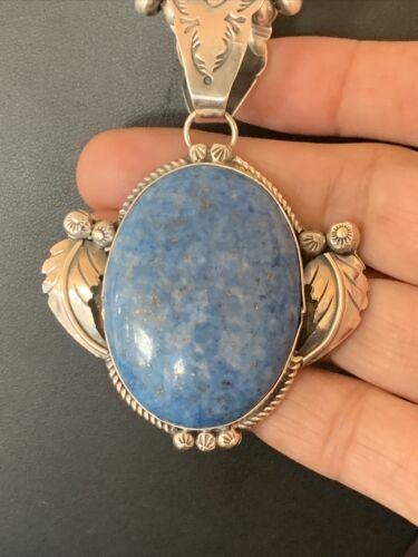 Navajo Denim Lapis Necklace with Pendant | Sterling Silver | Authentic Native American Handmade | 12442