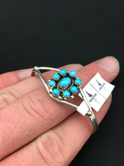 Navajo Blue Turquoise Cluster Bracelet | Sterling Silver | Authentic Native American Handmade | 4" | 4462