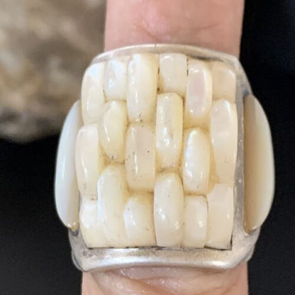 Native American White Mother of Pearl Inlay Ring | Navajo Sterling Silver | Sz 7 | 12863 - Masha USA