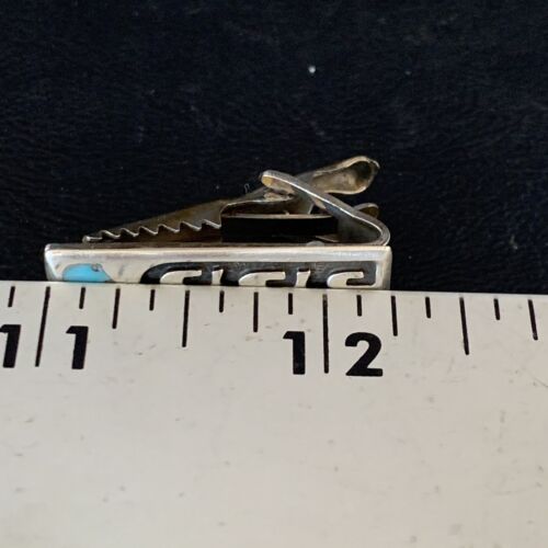 Native American Hopi Tie Pin | Inlay Blue Turquoise | Old Pawn Sterling Silver | 13724