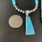 Navajo Blue Turquoise Inlay Pendant Necklace | Sterling Silver | Authentic Native American Handmade | 13866