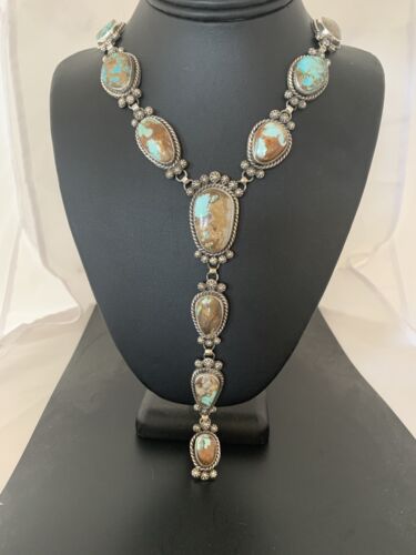 Navajo Royston Turquoise Lariat Necklace | Sterling Silver | Authentic Native American Handmade | 581