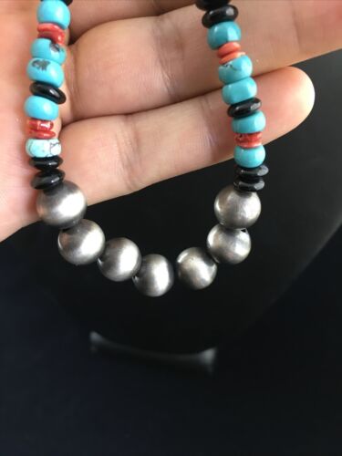 Southwestern Navajo Blue Turquoise Spiny Oyster Necklace | Sterling Silver | 18" | 10045