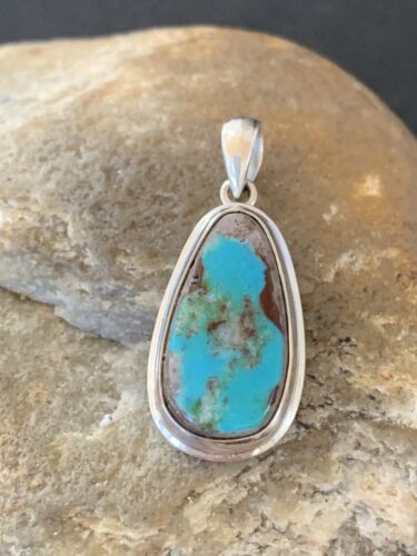 Navajo Blue Bisbee Turquoise Pendant | Sterling Silver | 1.5" | Authentic Native American Handmade | 1629