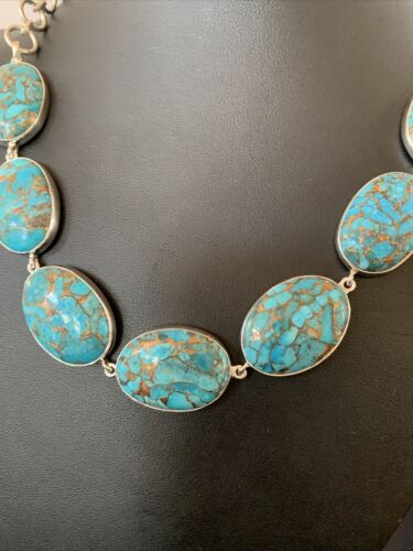 Navajo Blue Mojave Turquoise Pendant Necklace | Sterling Silver | 18" | Authentic Native American Handmade | 11634
