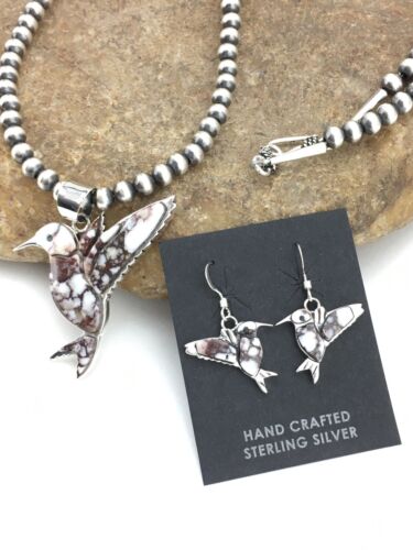 Navajo Sterling Silver Hummingbird Pendant & Earring Set | Wild Horse Turquoise | Authentic Native American Handmade | 1110
