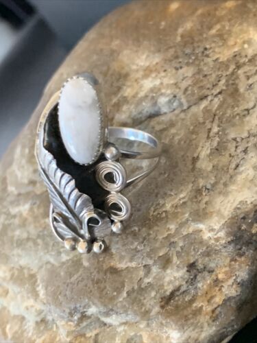 Navajo White Buffalo Turquoise Ring | Sterling Silver | Sz 7 | Authentic Native American Handmade | 12185