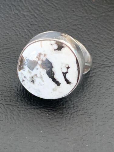 Navajo White Buffalo Turquoise Ring | Sterling Silver | Sz 7 | Authentic Native American Handmade | 01821