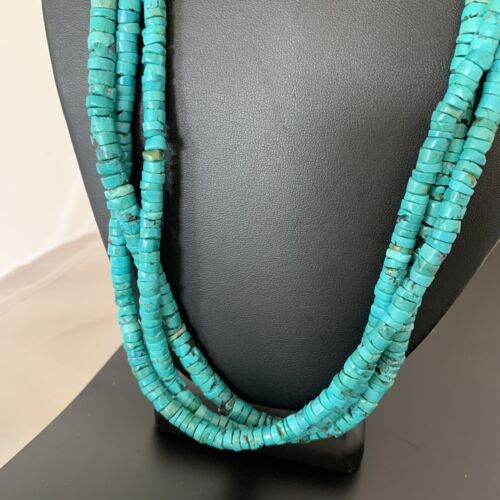 Navajo 3-Strand Turquoise Heishi Necklace | Sterling Silver | 24" | Authentic Native American Handmade | 11776