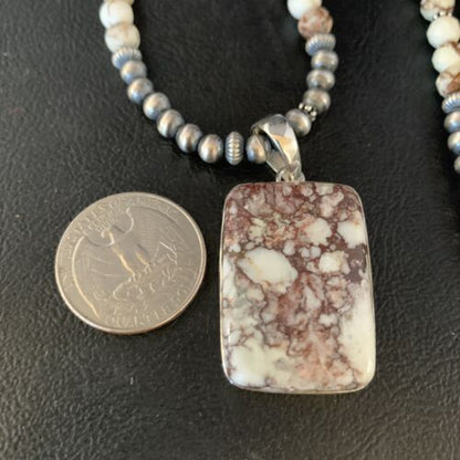 Navajo Wild Horse Turquoise Necklace Pendant | Sterling Silver | 21" | Authentic Native American Handmade | 13863
