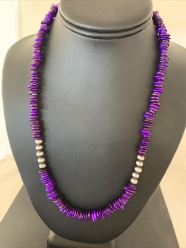 Navajo Pearls Purple Mother of Pearl Necklace | Sterling Silver | Authentic Native American Handmade | 20" | 01151