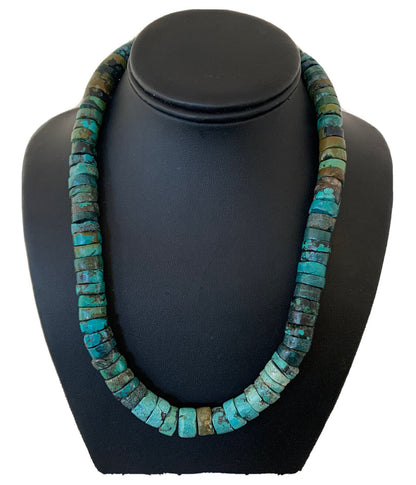 Native American Blue Green Turquoise Heishi Necklace | 9mm | Sterling Silver | 20" | 872