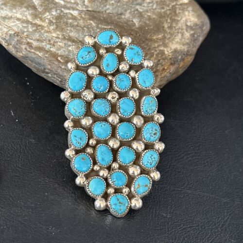 Navajo Kingman Turquoise Cluster Ring | Authentic Native American Sterling Silver | Multi-Stone | Sz 11 | 14454