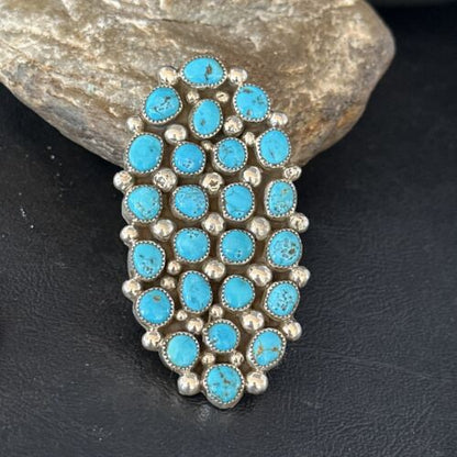 Navajo Kingman Turquoise Cluster Ring | Authentic Native American Sterling Silver | Multi-Stone | Sz 11 | 14454
