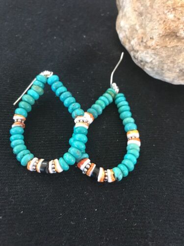 Navajo Sterling Silver Turquoise Spiny Oyster Earrings | Southwestern Native American