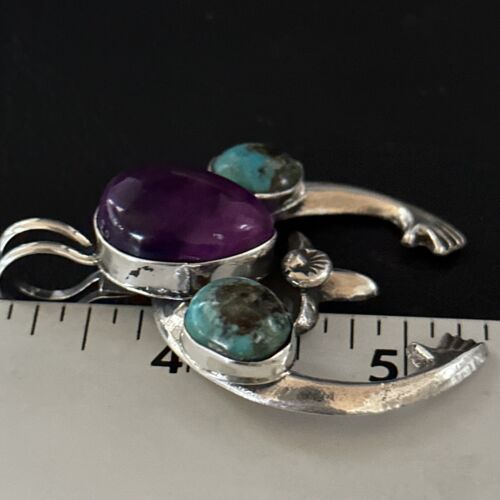 Navajo Sterling Silver Blue Turquoise Purple Sugilite Naja Pendant | Authentic Native American Handmade | 14673