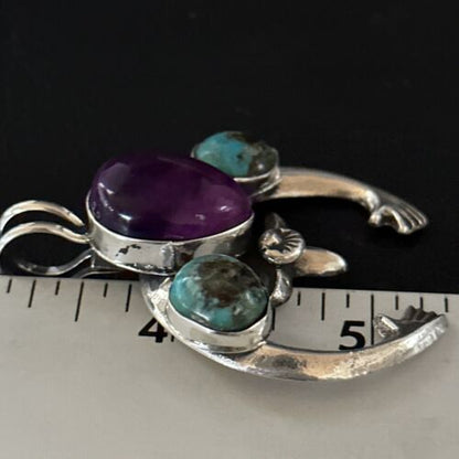 Navajo Sterling Silver Blue Turquoise Purple Sugilite Naja Pendant | Authentic Native American Handmade | 14673