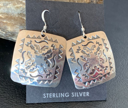 Navajo Sterling Silver Stamped Dangle Earrings | Authentic Native American Handmade | 1657