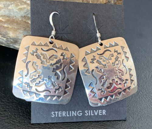 Navajo Sterling Silver Stamped Dangle Earrings | Authentic Native American Handmade | 1657