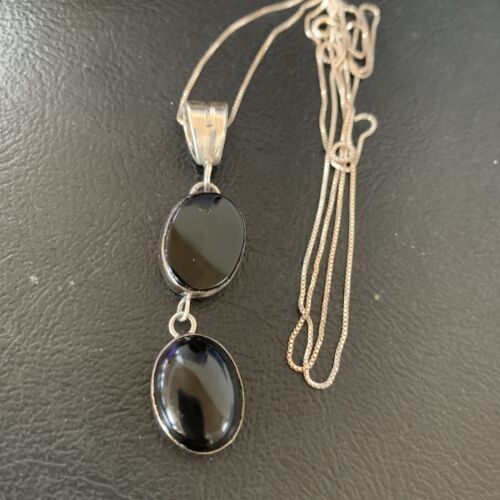 Navajo Black Onyx Inlay Pendant | Sterling Silver | Authentic Native American Handmade | 12933