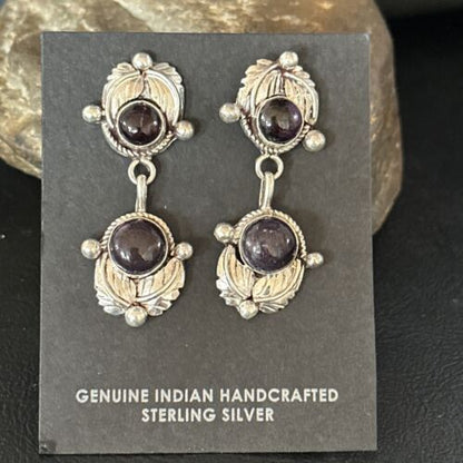 Navajo Purple Sugilite Post Dangle Earrings | Sterling Silver | Authentic Native American Handmade | 1597