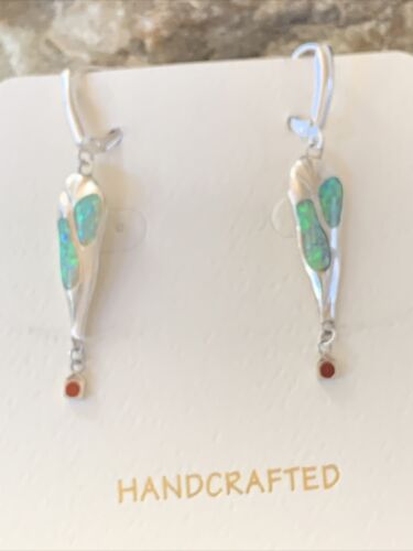 Native American Navajo Blue Opal Inlay Earrings | Sterling Silver | 2" | 1518