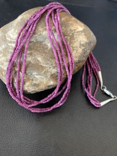 Navajo Purple Sugilite 5-Strand Necklace | Sterling Silver Rice Heishi | 20" | Authentic Native American Handmade | 12929