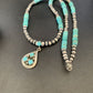 Navajo Men's Navajo Pearls Necklace | Authentic Native American Sterling Silver | Blue Kingman Turquoise Pendant | Multi-Stone | 12475