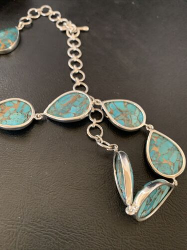 Navajo Blue Mojave Turquoise Pendant Necklace | Sterling Silver | 18" | Authentic Native American Handmade | 11633