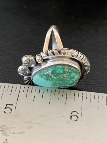 Women's Navajo Green Sonoran Turquoise Ring | Sterling Silver | Sz 9.5 | Authentic Native American Handmade | 10419