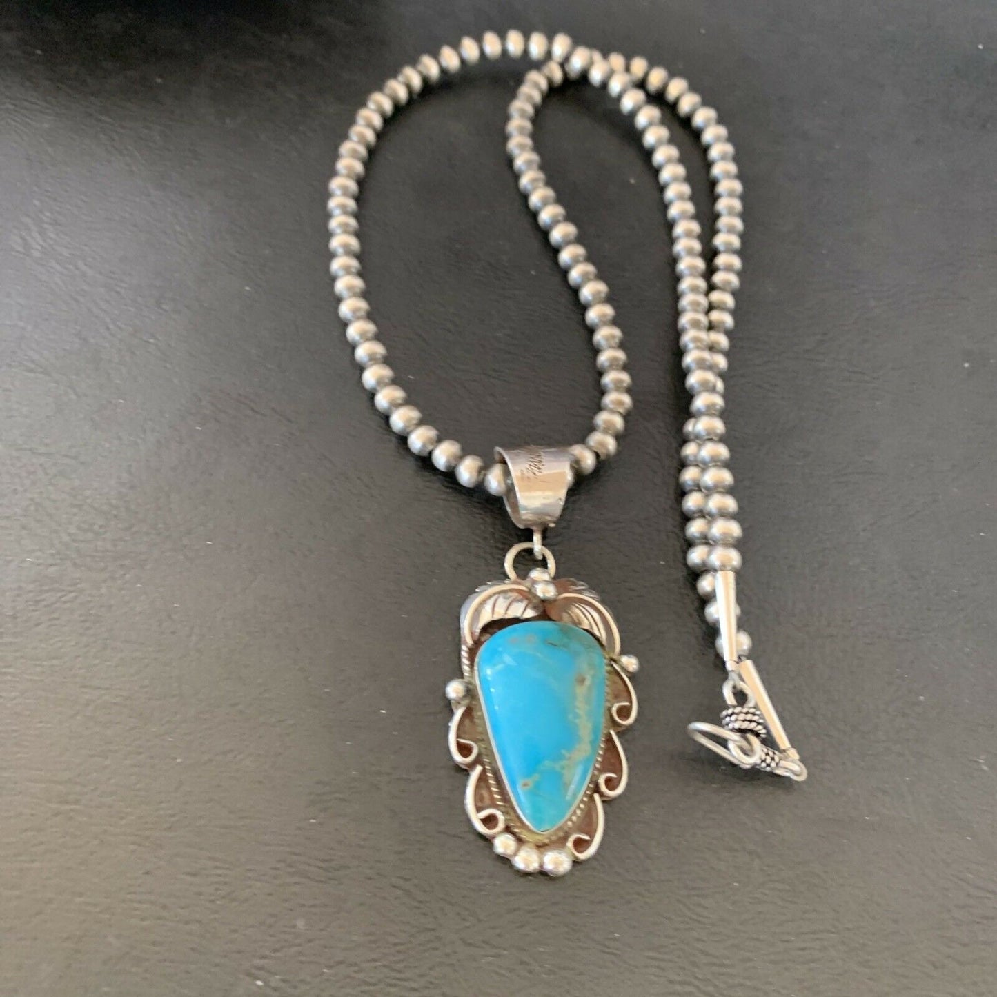 Native American Sterling Silver Blue Kingman Turquoise Necklace Pendant | Women's | 10902