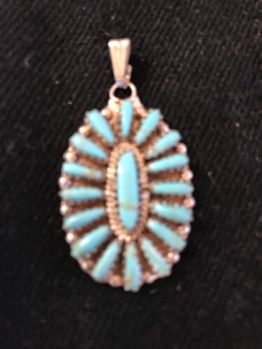 Navajo Sterling Silver Turquoise Cluster Pendant | Signed | 1.5" Multi-Stone | Southwestern | 3198