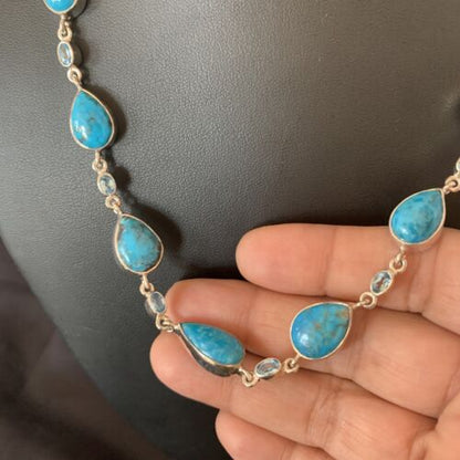 Native American Blue Turquoise Topaz Necklace | Sterling Silver | 20" | Multi-Stone | 10515 - Masha USA