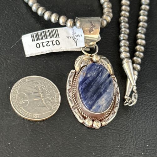 Navajo Denim Lapis Pendant Necklace | Sterling Silver Beads | Authentic Native American Handmade | 1210 - Masha USA